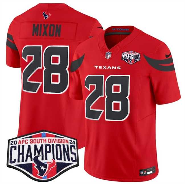 Men%27s Houston Texans #28 Joe Mixon Red F.U.S.E. 2024 AFC South Division Champions Vapor Limited Stitched Jersey
